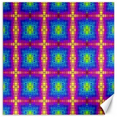 Groovy Blue Pink Yellow Square Pattern Canvas 12  X 12  by BrightVibesDesign