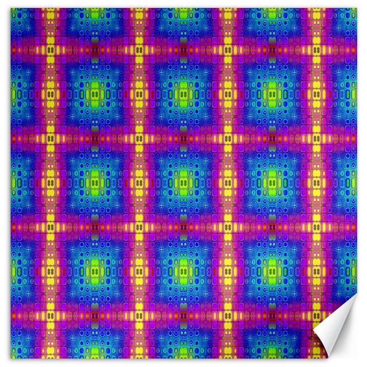 Groovy Blue Pink Yellow Square Pattern Canvas 12  x 12 