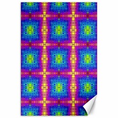 Groovy Blue Pink Yellow Square Pattern Canvas 24  X 36  by BrightVibesDesign