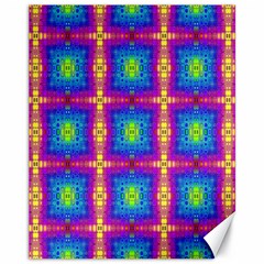 Groovy Blue Pink Yellow Square Pattern Canvas 11  X 14  by BrightVibesDesign