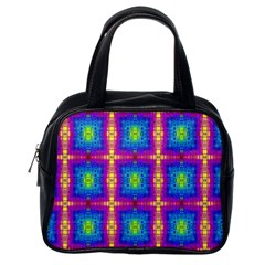 Groovy Blue Pink Yellow Square Pattern Classic Handbag (one Side) by BrightVibesDesign