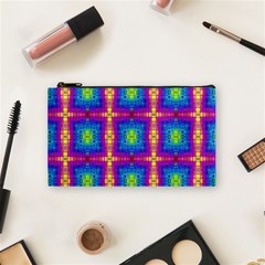 Groovy Blue Pink Yellow Square Pattern Cosmetic Bag (small) by BrightVibesDesign