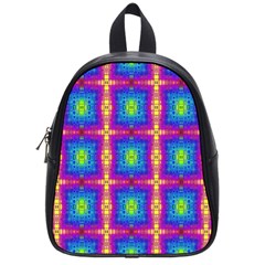 Groovy Blue Pink Yellow Square Pattern School Bag (small) by BrightVibesDesign