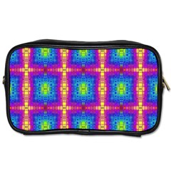 Groovy Blue Pink Yellow Square Pattern Toiletries Bag (two Sides) by BrightVibesDesign