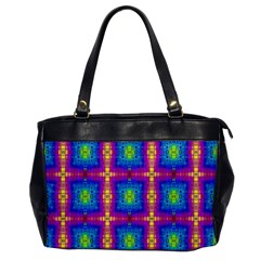 Groovy Blue Pink Yellow Square Pattern Oversize Office Handbag by BrightVibesDesign