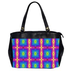 Groovy Blue Pink Yellow Square Pattern Oversize Office Handbag (2 Sides) by BrightVibesDesign