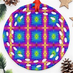 Groovy Blue Pink Yellow Square Pattern Ornament (round Filigree)