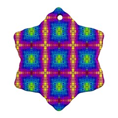 Groovy Blue Pink Yellow Square Pattern Snowflake Ornament (two Sides) by BrightVibesDesign