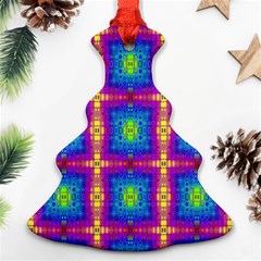 Groovy Blue Pink Yellow Square Pattern Christmas Tree Ornament (two Sides)