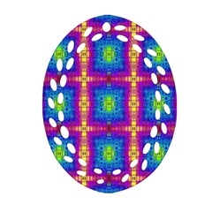 Groovy Blue Pink Yellow Square Pattern Ornament (oval Filigree) by BrightVibesDesign