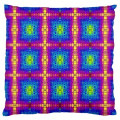 Groovy Blue Pink Yellow Square Pattern Large Cushion Case (one Side) by BrightVibesDesign