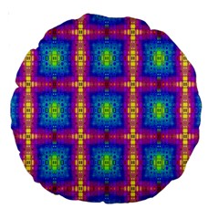 Groovy Blue Pink Yellow Square Pattern Large 18  Premium Round Cushions by BrightVibesDesign