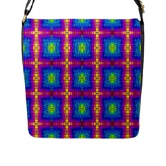 Groovy Blue Pink Yellow Square Pattern Flap Closure Messenger Bag (l) by BrightVibesDesign