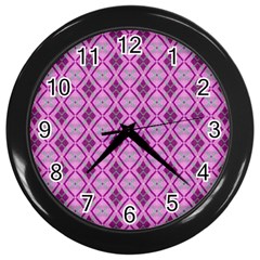 Argyle Large Pink Pattern Wall Clock (black) by BrightVibesDesign