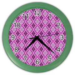 Argyle Large Pink Pattern Color Wall Clock by BrightVibesDesign