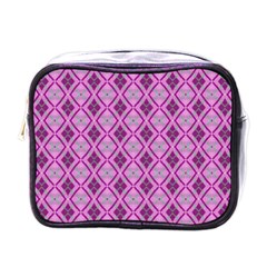 Argyle Large Pink Pattern Mini Toiletries Bag (one Side) by BrightVibesDesign