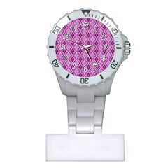 Argyle Large Pink Pattern Plastic Nurses Watch by BrightVibesDesign