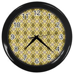 Argyle Large Yellow Pattern Wall Clock (black) by BrightVibesDesign