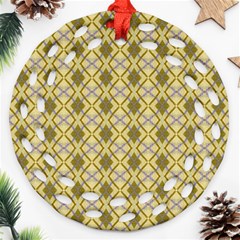 Argyle Large Yellow Pattern Round Filigree Ornament (two Sides) by BrightVibesDesign