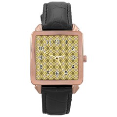 Argyle Large Yellow Pattern Rose Gold Leather Watch  by BrightVibesDesign