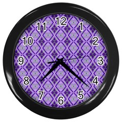 Argyle Large Purple Pattern Wall Clock (black) by BrightVibesDesign