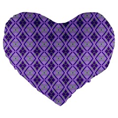 Argyle Large Purple Pattern Large 19  Premium Heart Shape Cushions by BrightVibesDesign