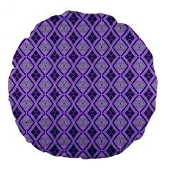 Argyle Large Purple Pattern Large 18  Premium Flano Round Cushions by BrightVibesDesign