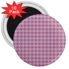 Argyle Light Red Pattern 3  Magnets (10 Pack)  by BrightVibesDesign