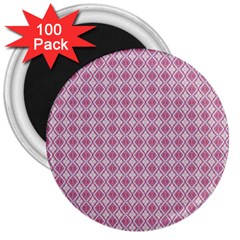 Argyle Light Red Pattern 3  Magnets (100 Pack) by BrightVibesDesign