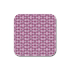 Argyle Light Red Pattern Rubber Square Coaster (4 Pack)  by BrightVibesDesign