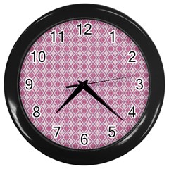 Argyle Light Red Pattern Wall Clock (black) by BrightVibesDesign