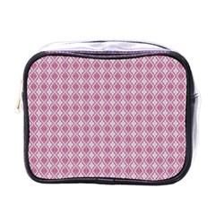 Argyle Light Red Pattern Mini Toiletries Bag (one Side) by BrightVibesDesign