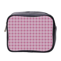 Argyle Light Red Pattern Mini Toiletries Bag (two Sides) by BrightVibesDesign