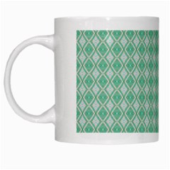 Argyle Light Green Pattern White Mugs by BrightVibesDesign