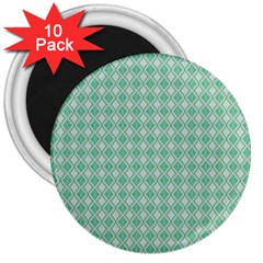 Argyle Light Green Pattern 3  Magnets (10 Pack)  by BrightVibesDesign