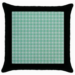 Argyle Light Green Pattern Throw Pillow Case (black) by BrightVibesDesign