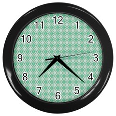 Argyle Light Green Pattern Wall Clock (black) by BrightVibesDesign