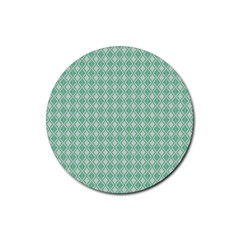 Argyle Light Green Pattern Rubber Round Coaster (4 Pack)  by BrightVibesDesign