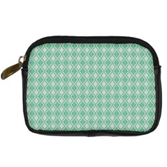 Argyle Light Green Pattern Digital Camera Leather Case by BrightVibesDesign