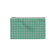 Argyle Light Green Pattern Cosmetic Bag (small) by BrightVibesDesign