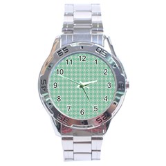 Argyle Light Green Pattern Stainless Steel Analogue Watch by BrightVibesDesign