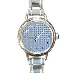 Argyle Light Blue Pattern Round Italian Charm Watch