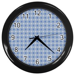 Argyle Light Blue Pattern Wall Clock (black) by BrightVibesDesign