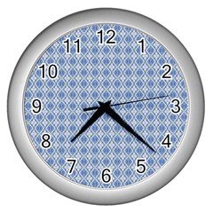 Argyle Light Blue Pattern Wall Clock (Silver)