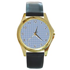 Argyle Light Blue Pattern Round Gold Metal Watch