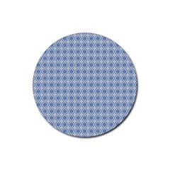 Argyle Light Blue Pattern Rubber Coaster (round)  by BrightVibesDesign