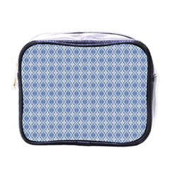 Argyle Light Blue Pattern Mini Toiletries Bag (one Side) by BrightVibesDesign