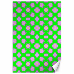 Modern Pink Flowers  On Green Canvas 20  X 30  by BrightVibesDesign