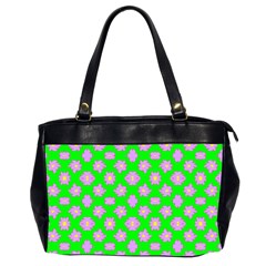 Modern Pink Flowers  On Green Oversize Office Handbag (2 Sides) by BrightVibesDesign