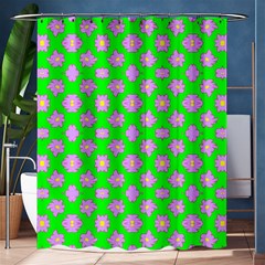 Modern Pink Flowers  On Green Shower Curtain 60  X 72  (medium)  by BrightVibesDesign